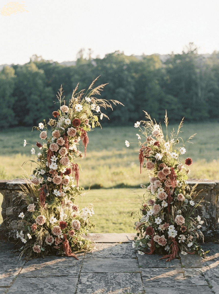 Late-summer wedding ceremony florals at a Millbrook estate